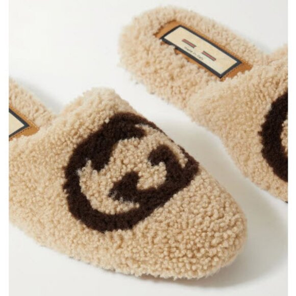 Authentic Gucci Eileen Interlock G Logo Shearling Slipper Mule Shoe 38.5 US/8.5 - Picture 1 of 12